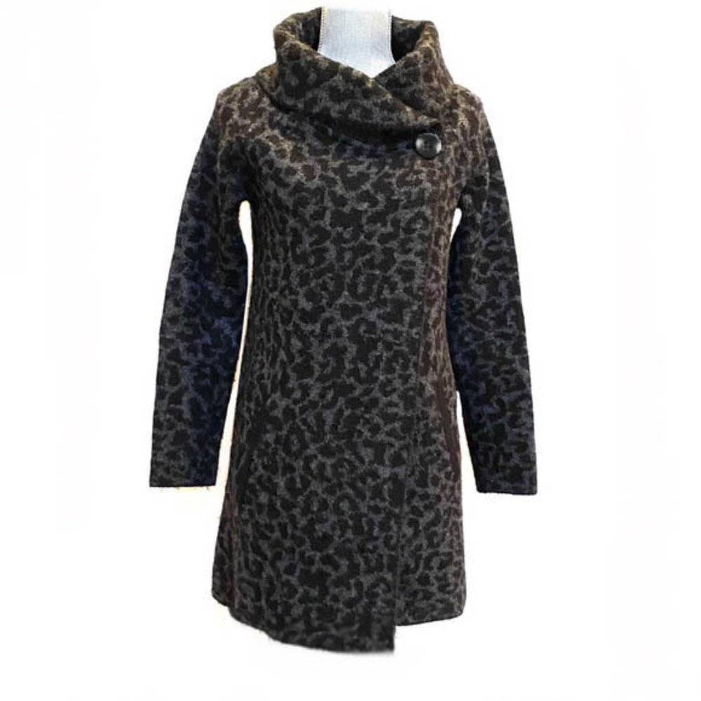 ADRIENNE VITTADINI WOOL BLEND LEOPARD ANIMAL PRINT COAT SWEATER CARDIGAN